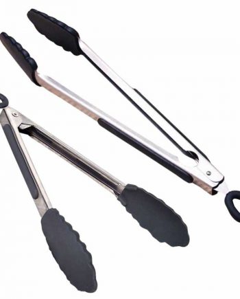 Stainless Steel Silicone Black BBQ Tongs