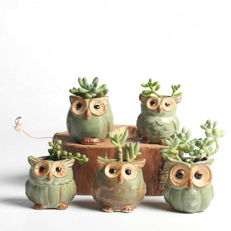 Lovely Decorative Owl Shaped Ceramic Flower Pots Set