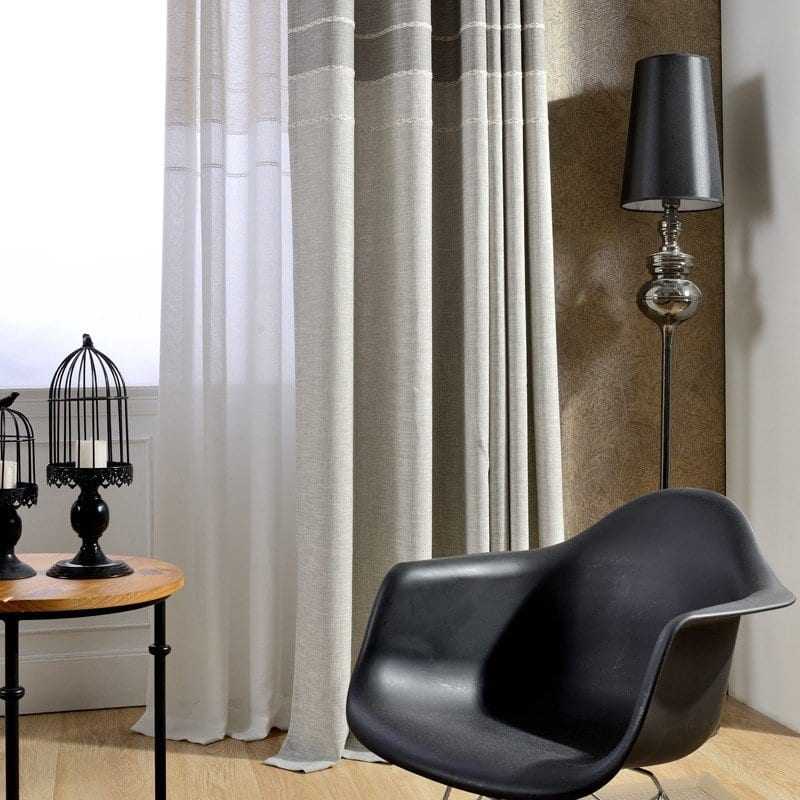 Laconic Striped Jacquard Curtains with Tulle