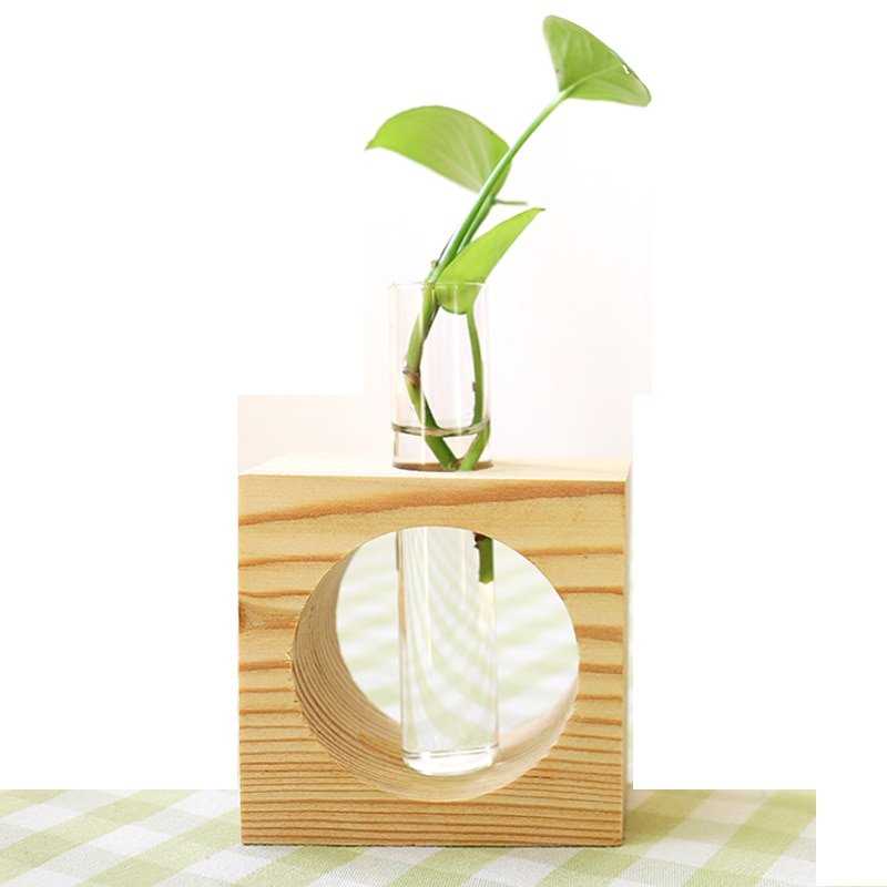 Fashion Glass Vase with Wooden Tray