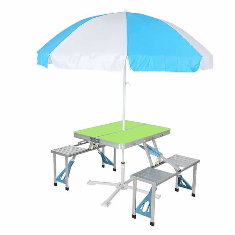 Folding Aluminum Conjoined Table and Chairs with Umbrella
