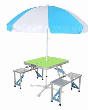 Folding Aluminum Conjoined Table and Chairs with Umbrella