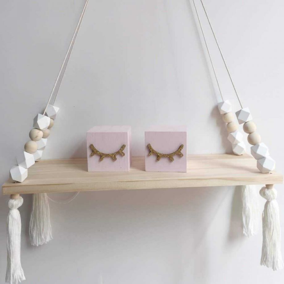 Nordic Style Wooden Beads Hanging Wall Shelf